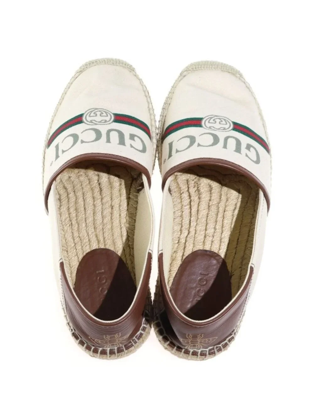 Gucci Vintage Logo Print Espadrilles Canvas Leather Slip-on Low Cut Shoes Beige